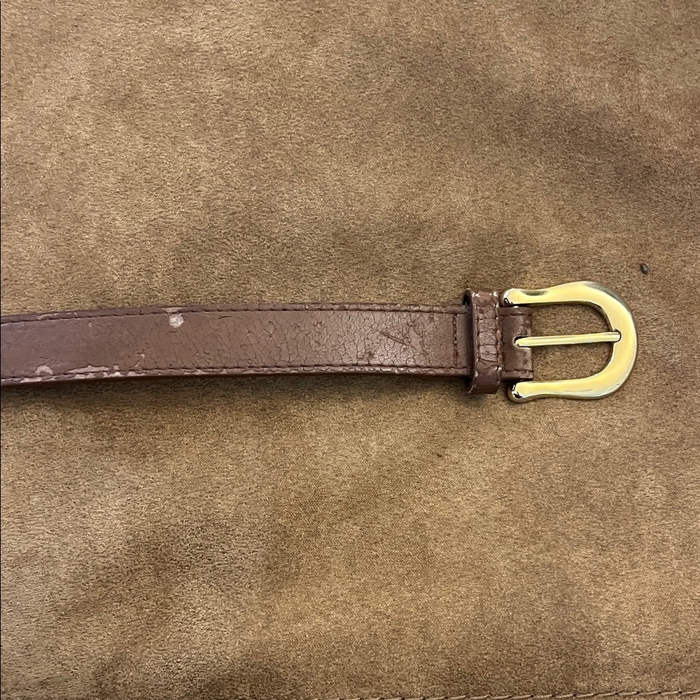 Brown Leather Belt with Gold Buckle